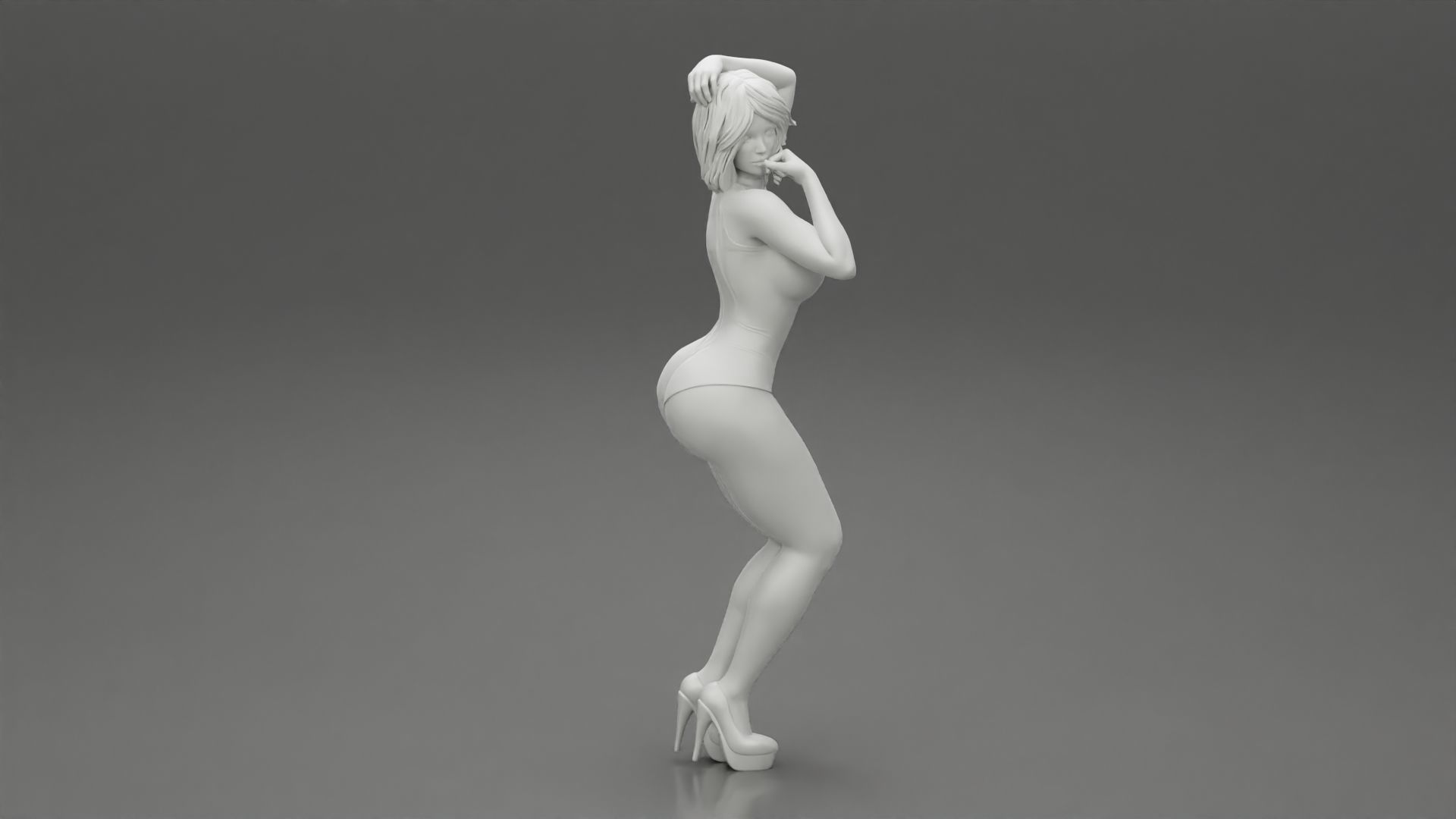 Attractive woman in one piece suit and heels posing 3D print model_6