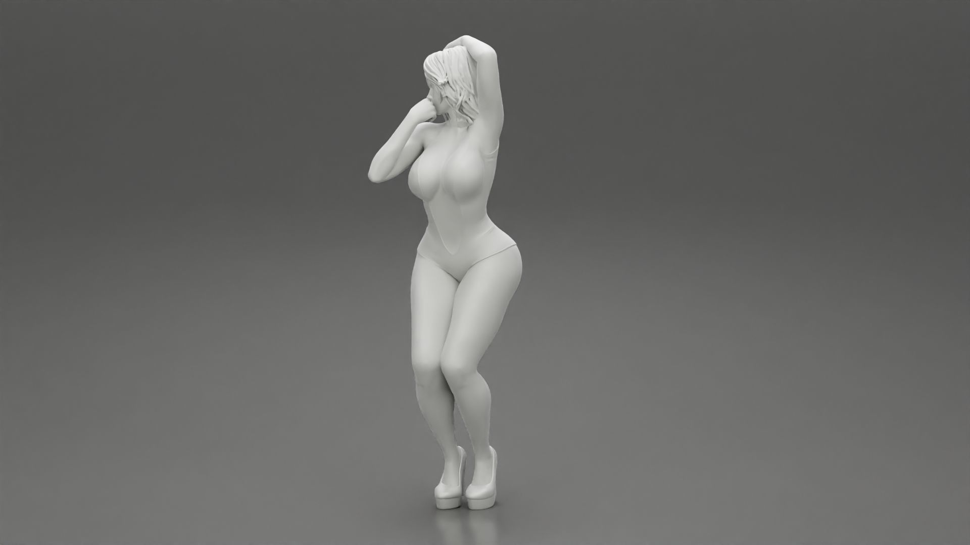 Attractive woman in one piece suit and heels posing 3D print model_10