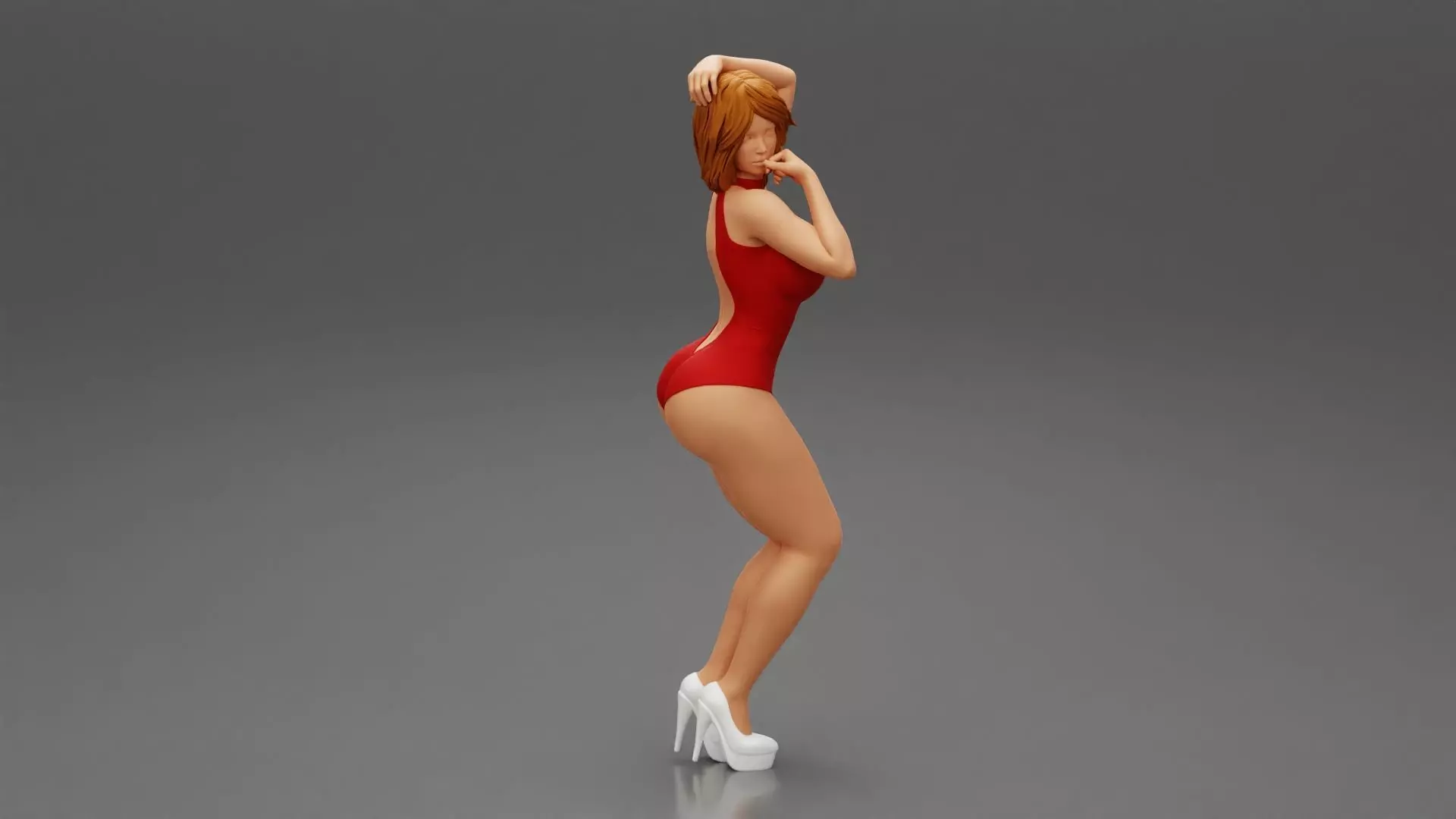 Attractive woman in one piece suit and heels posing 3D print model_0