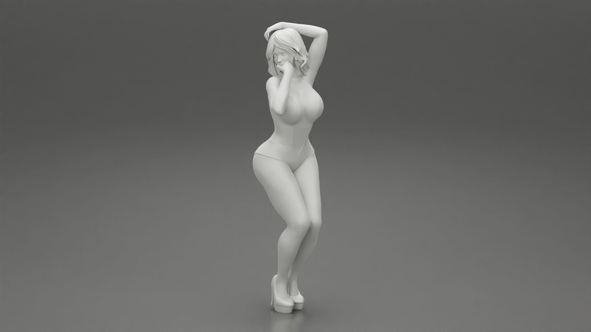 Attractive woman in one piece suit and heels posing 3D print model_11