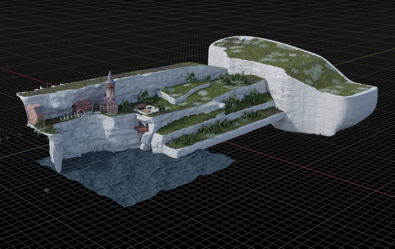 Church with cliffs 3D model_2