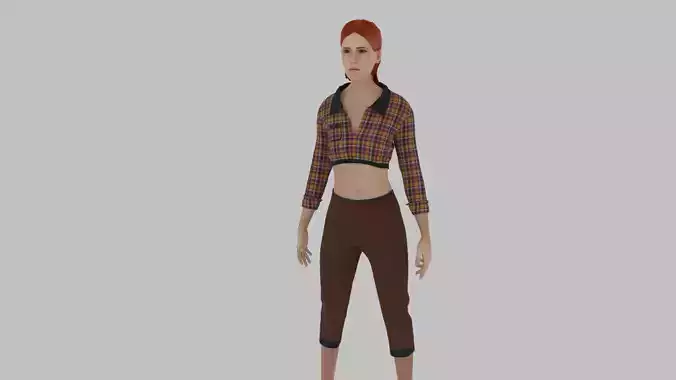 Woman in plaid shirt and pants
