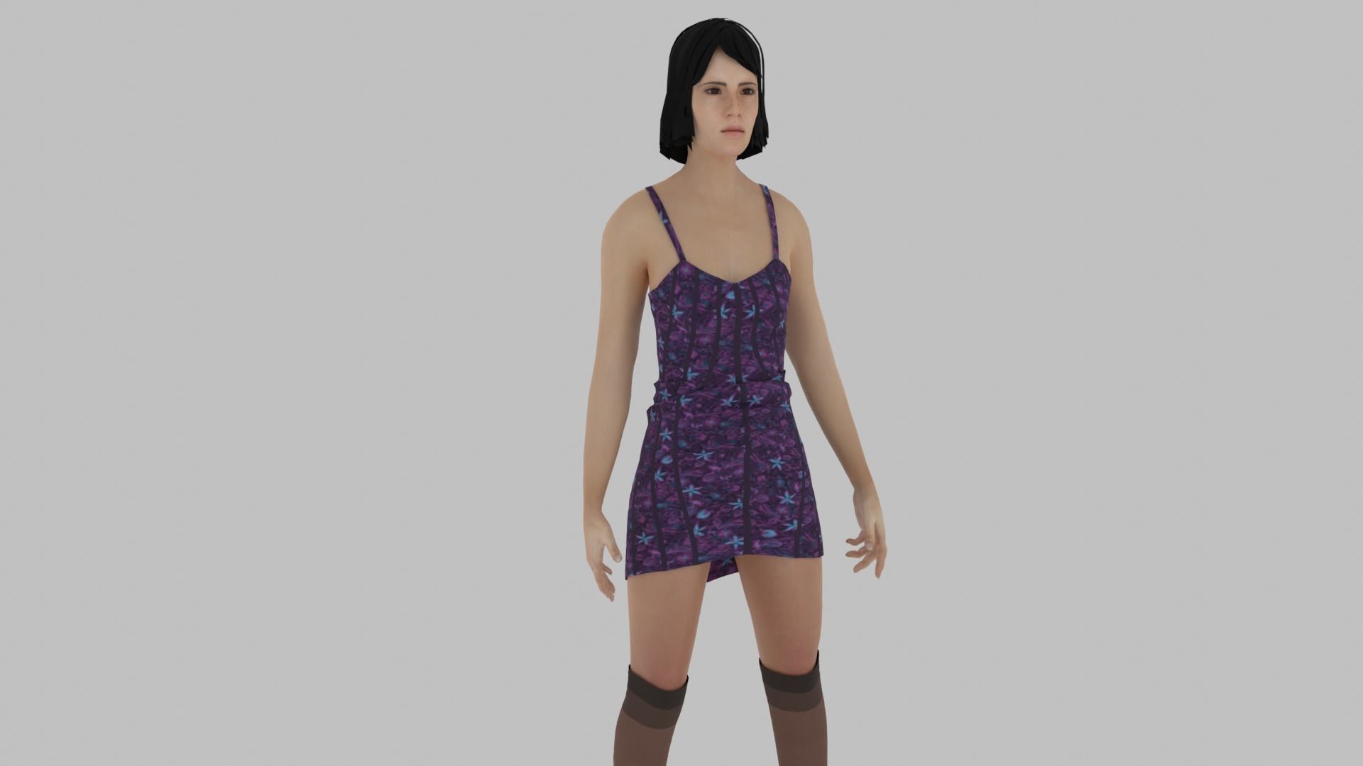 Woman in dress Low-poly 3D model_2