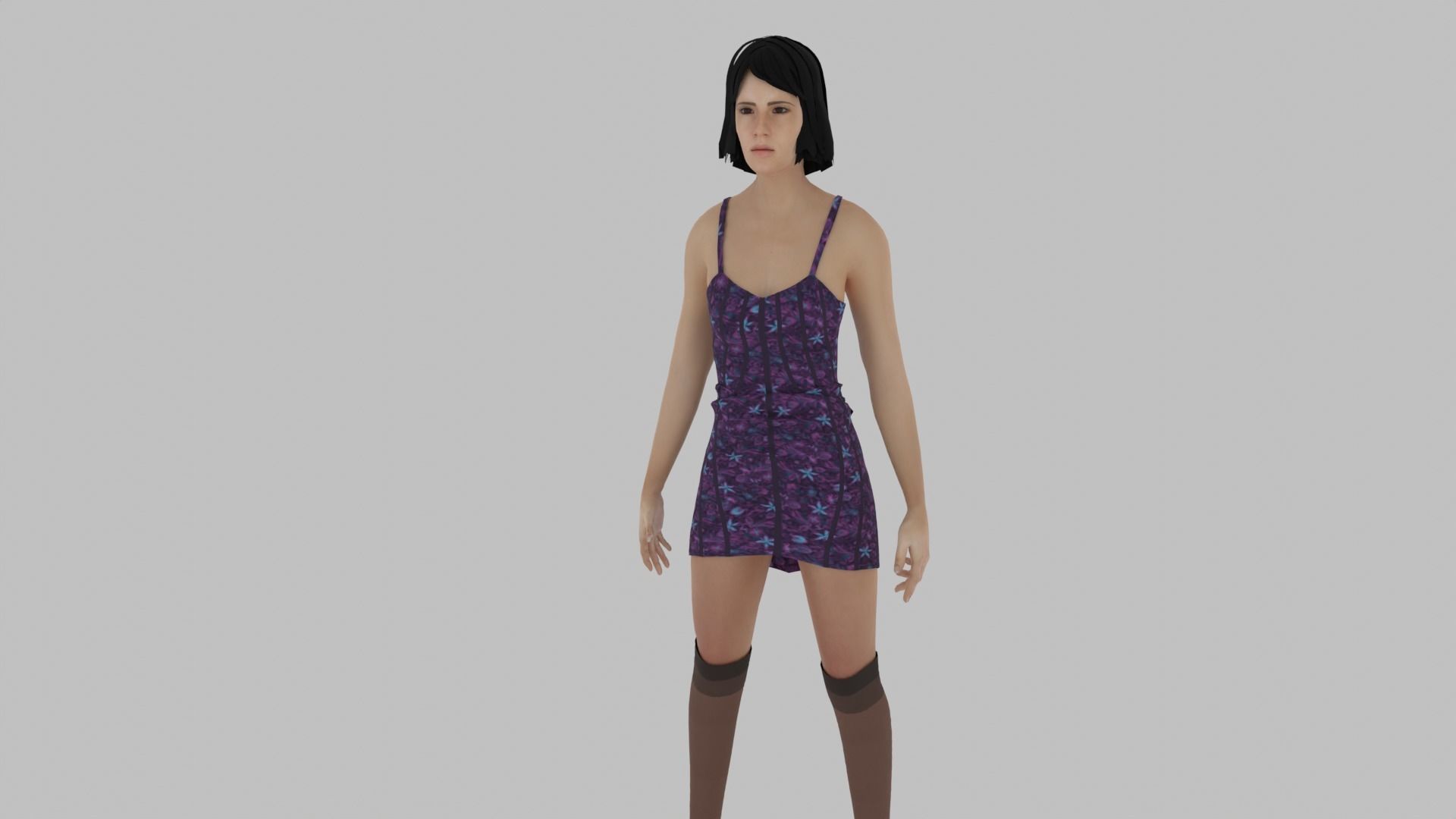 Woman in dress Low-poly 3D model_1
