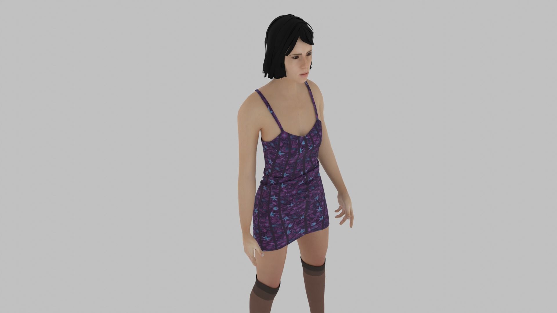 Woman in dress Low-poly 3D model_3