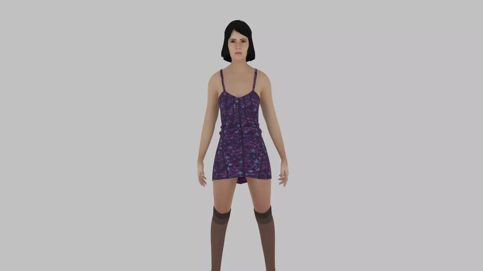 Woman in dress Low-poly 3D model_0