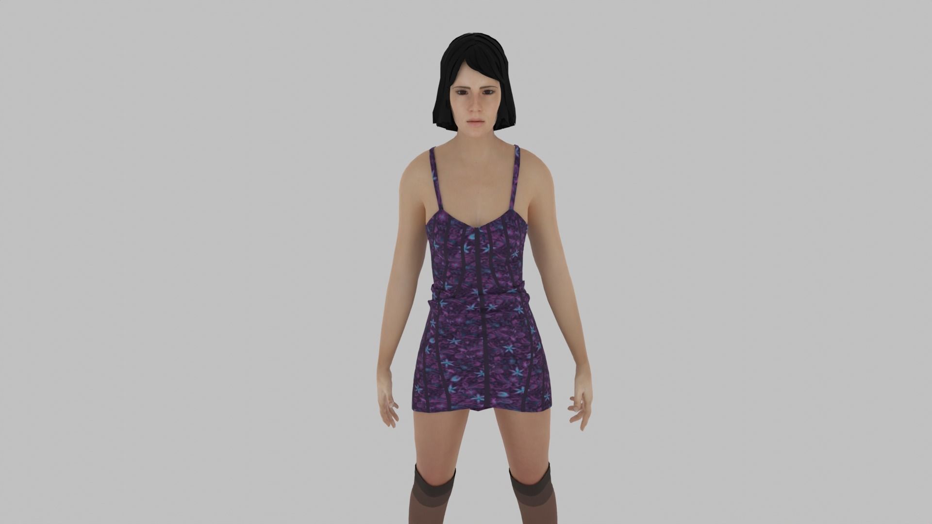 Woman in dress Low-poly 3D model_6