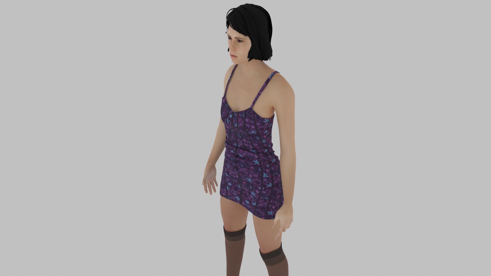 Woman in dress Low-poly 3D model_4