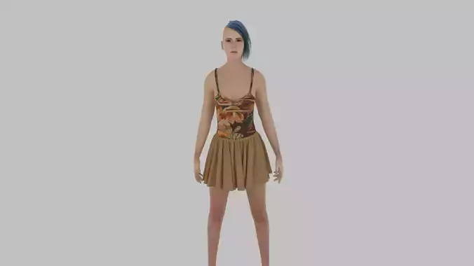 Woman in dress with hair Low-poly 3D model