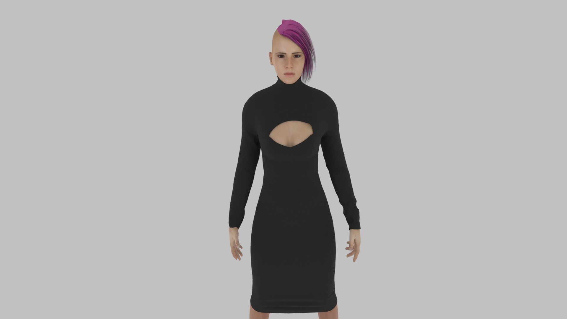 Woman in dress with hair Low-poly 3D model_6