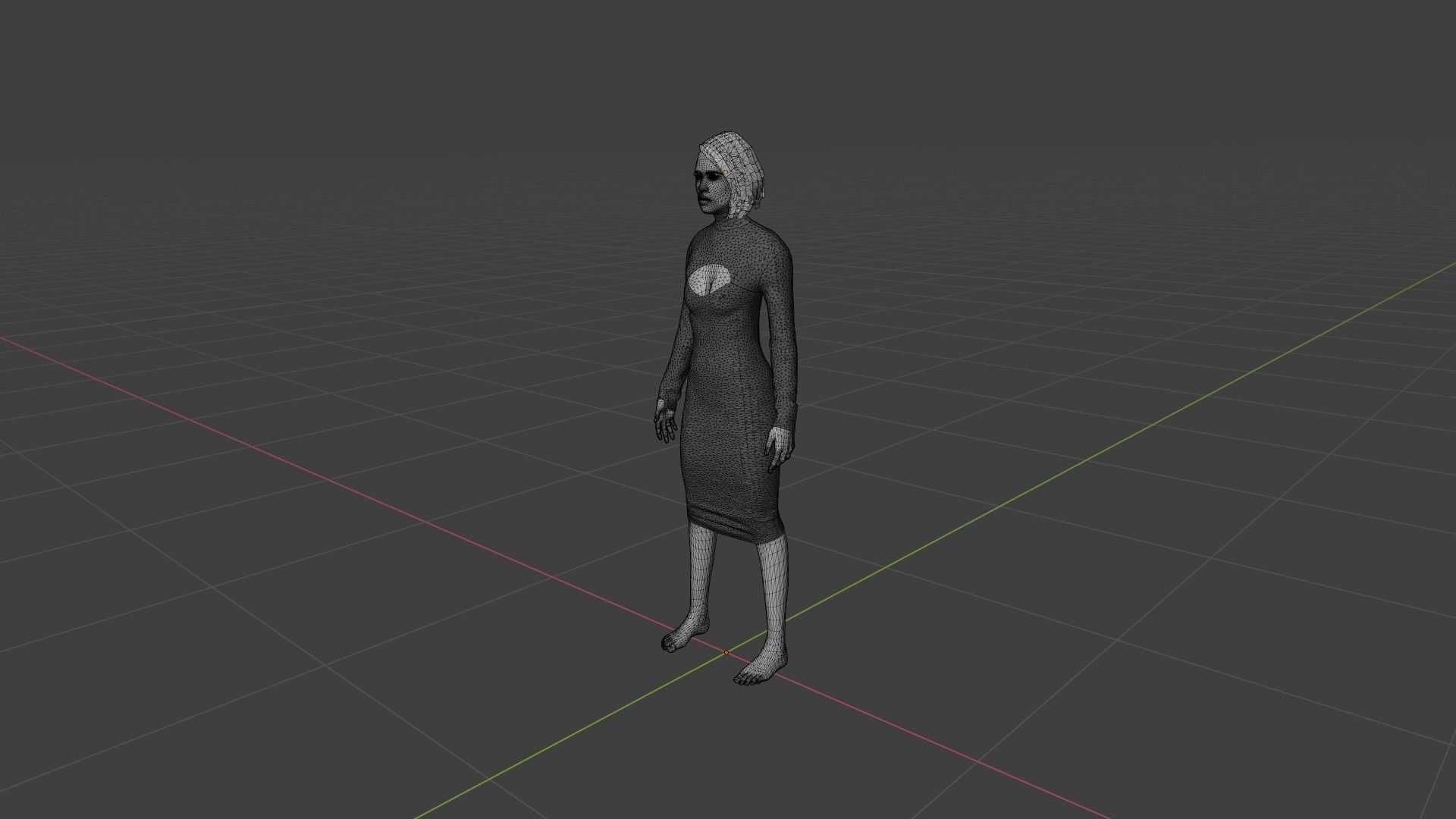Woman in dress with hair Low-poly 3D model_9