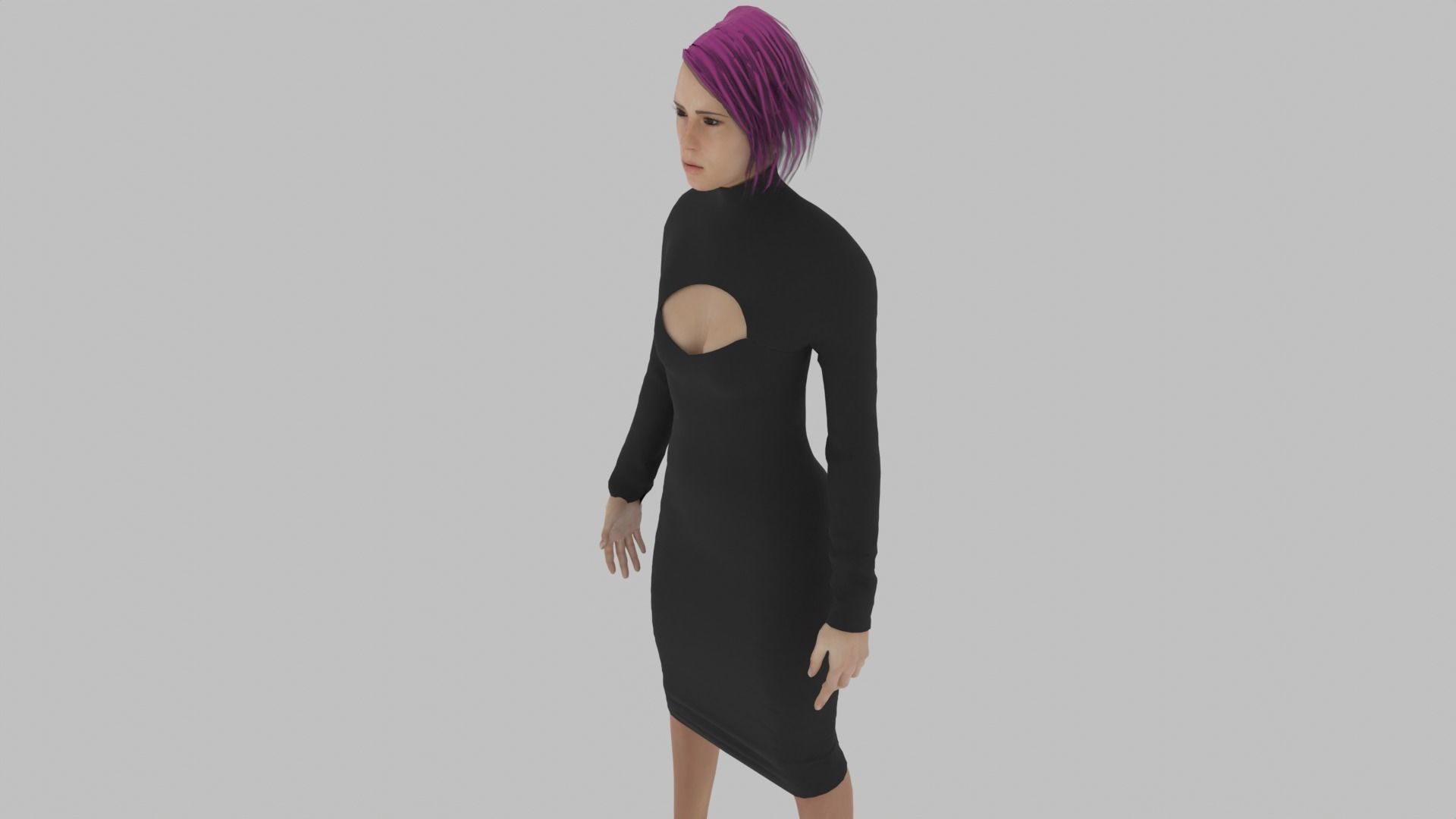 Woman in dress with hair Low-poly 3D model_4