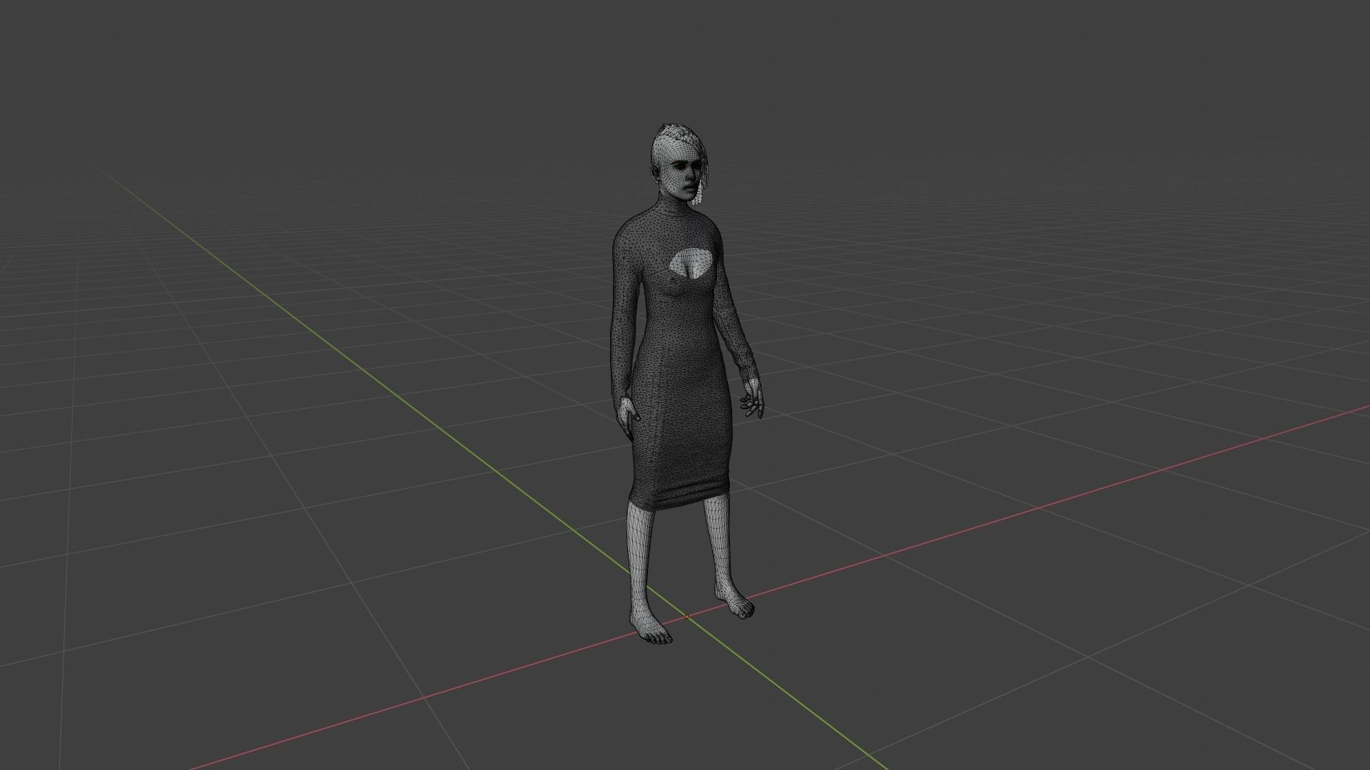 Woman in dress with hair Low-poly 3D model_7