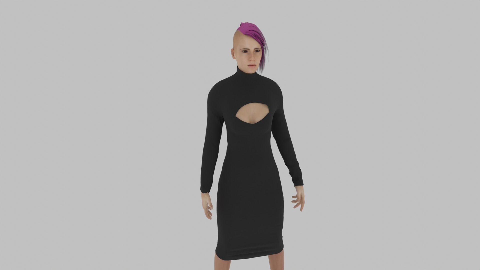 Woman in dress with hair Low-poly 3D model_5