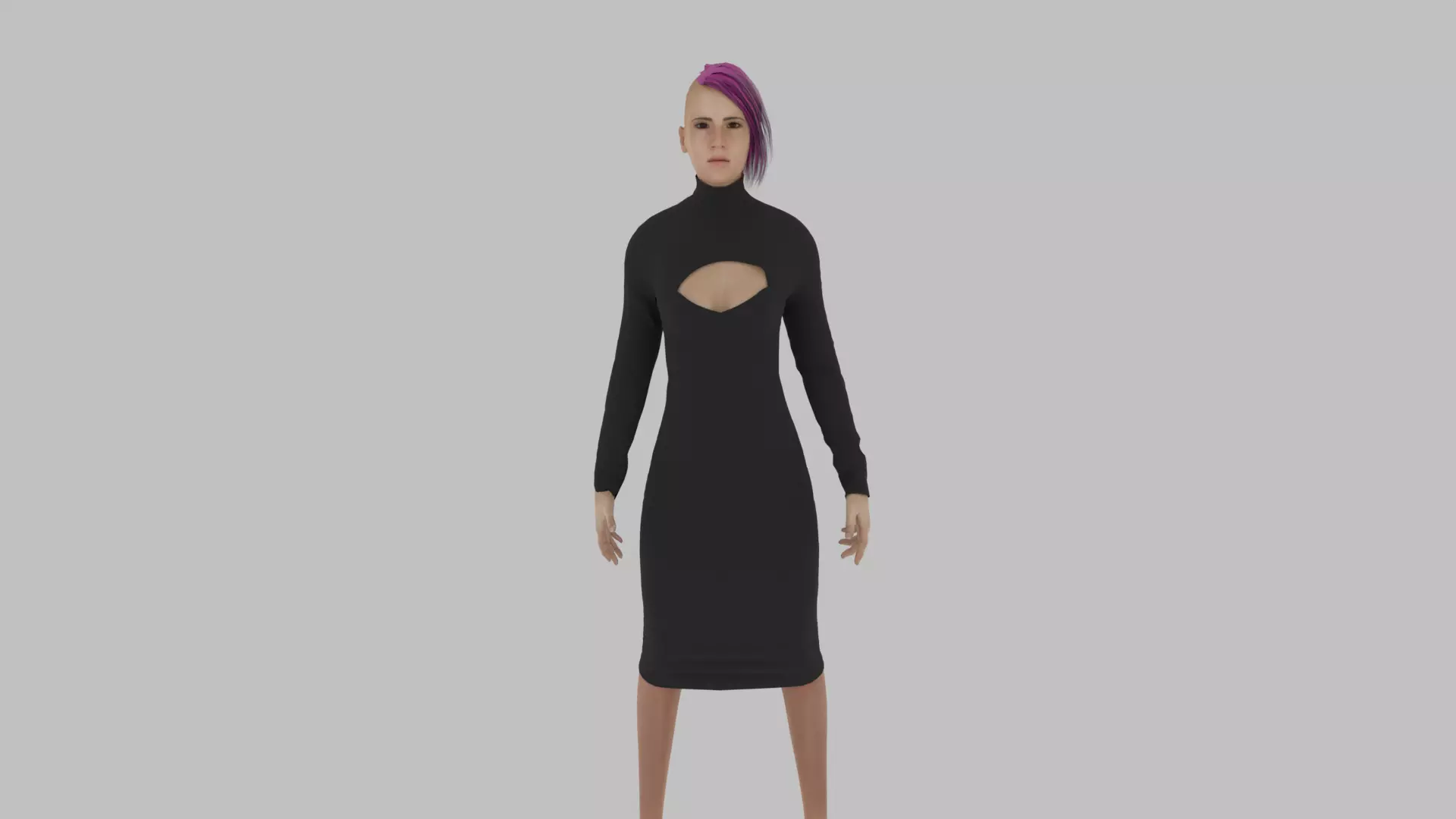 Woman in dress with hair Low-poly 3D model_0