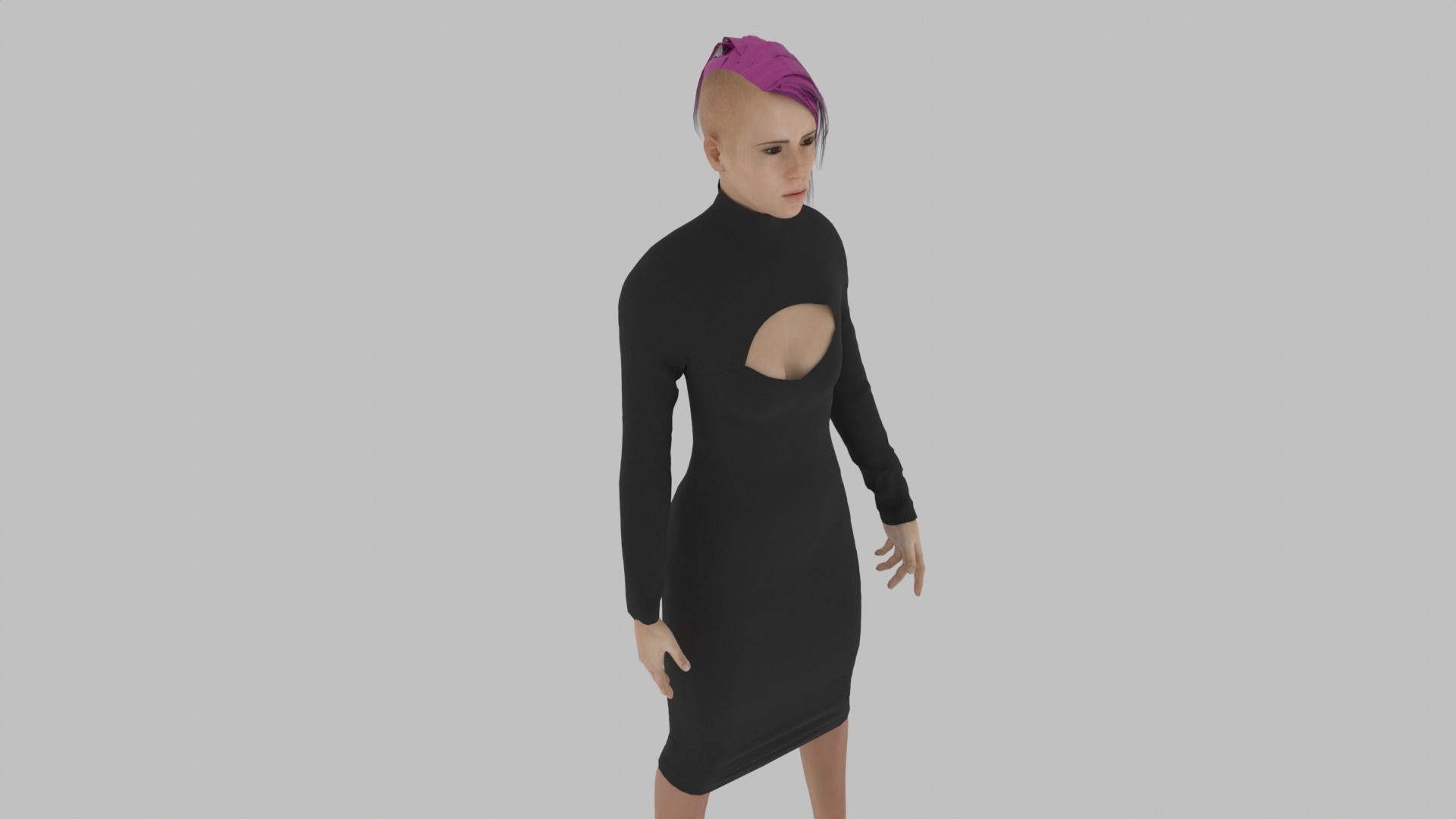 Woman in dress with hair Low-poly 3D model_3