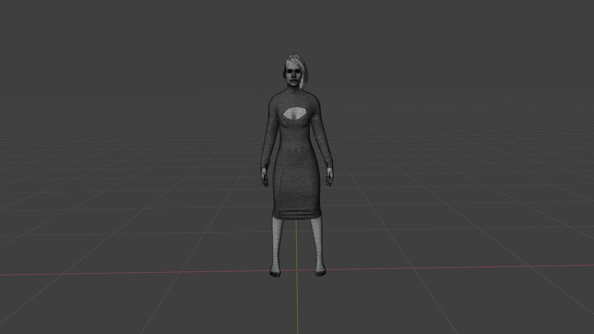 Woman in dress with hair Low-poly 3D model_8