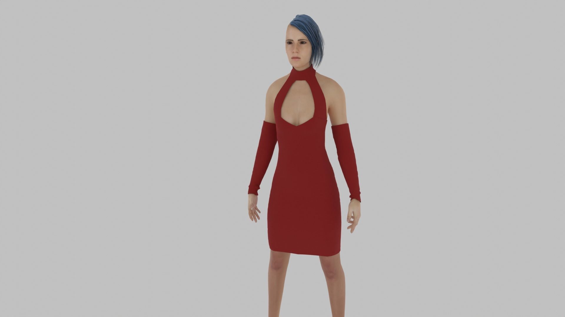 Woman in dress Low-poly 3D model_1