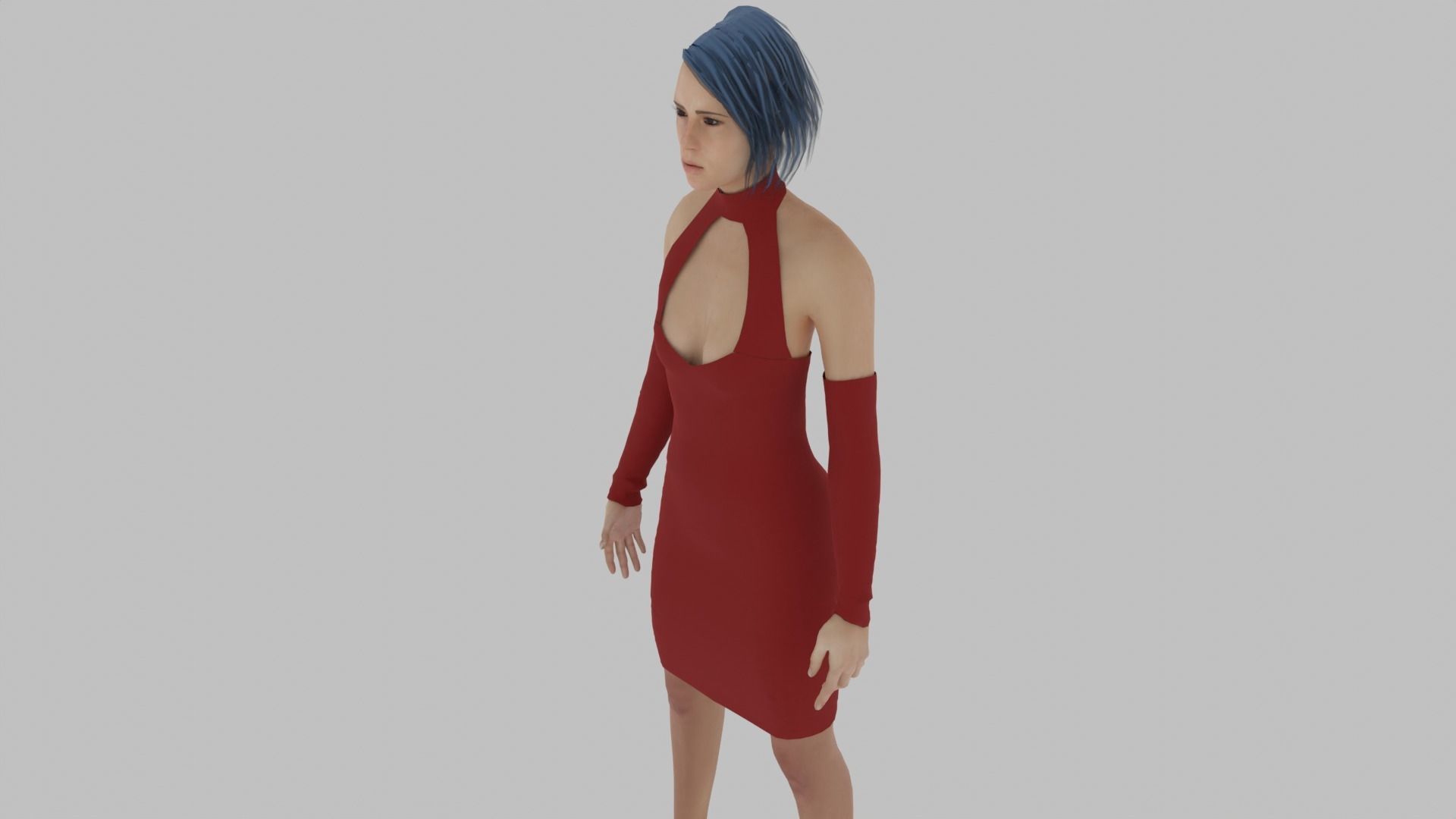 Woman in dress Low-poly 3D model_4