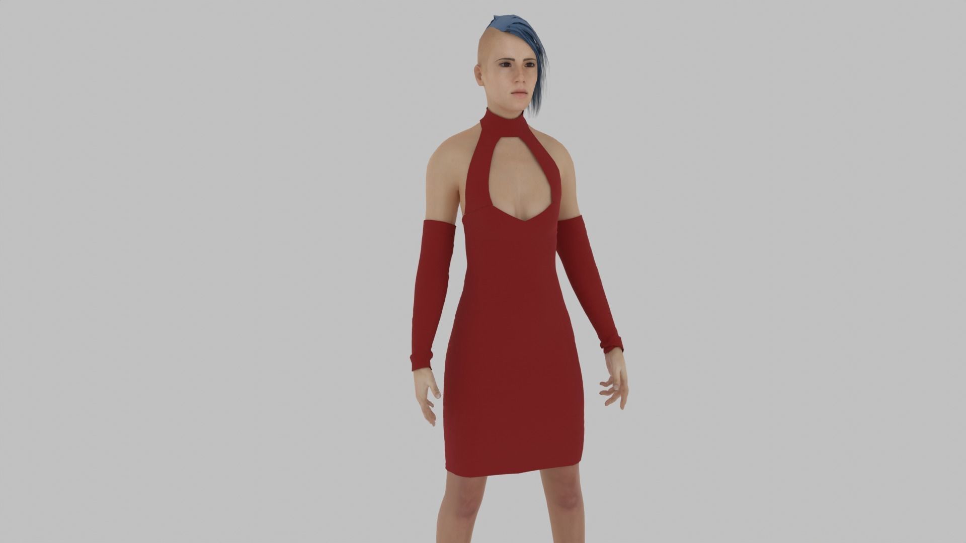 Woman in dress Low-poly 3D model_2