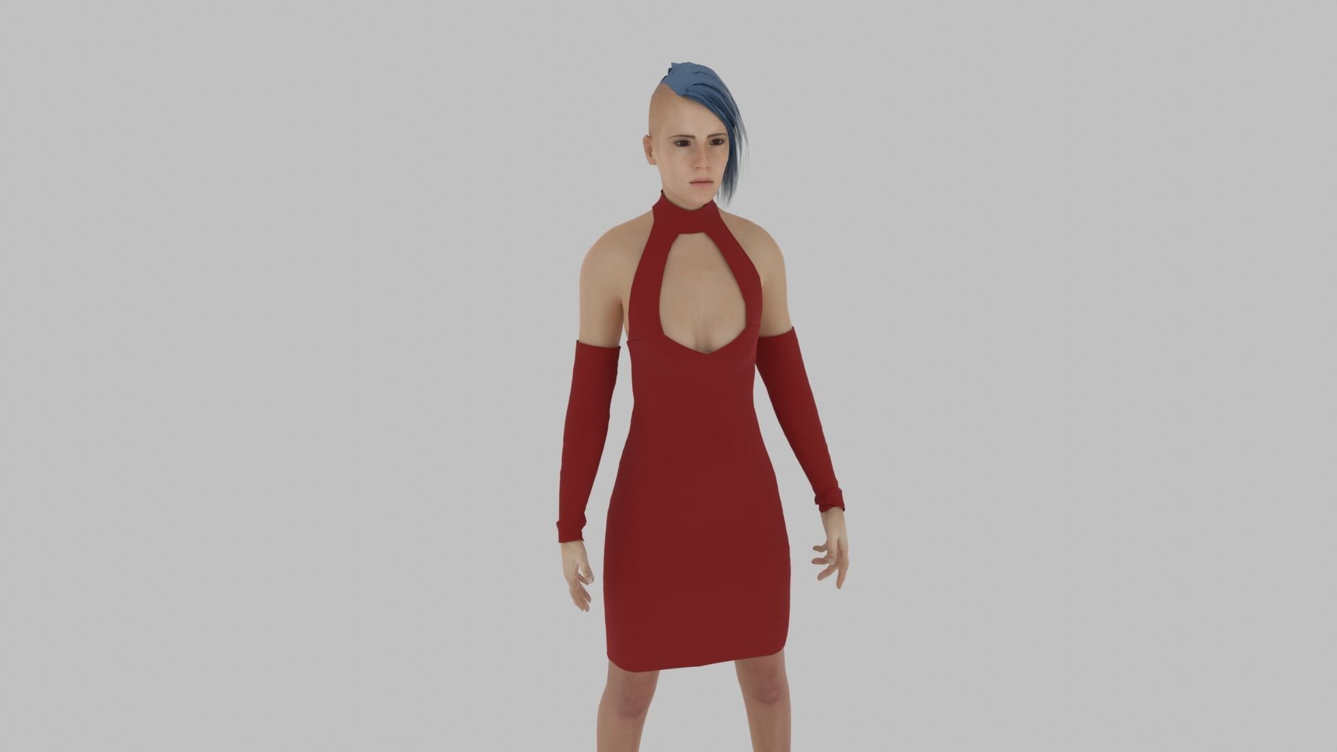 Woman in dress Low-poly 3D model_5