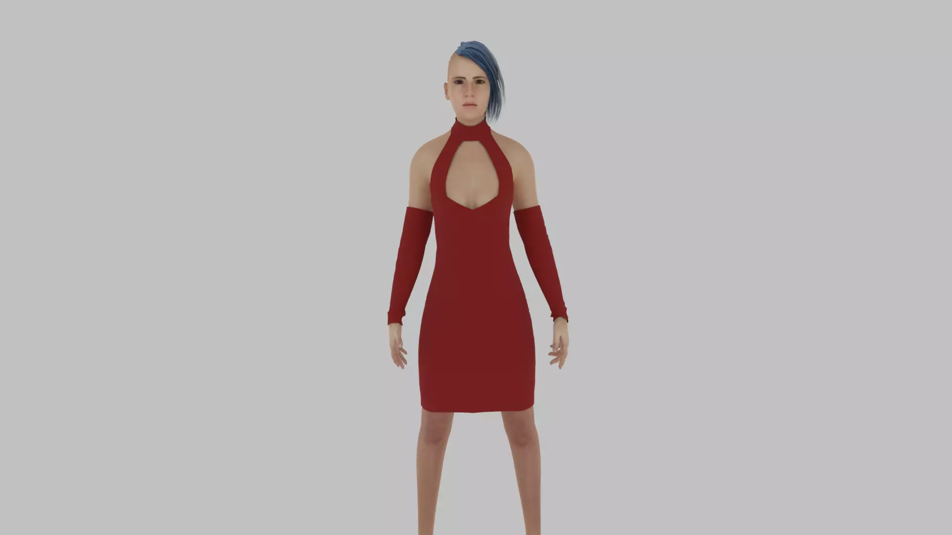 Woman in dress Low-poly 3D model_0
