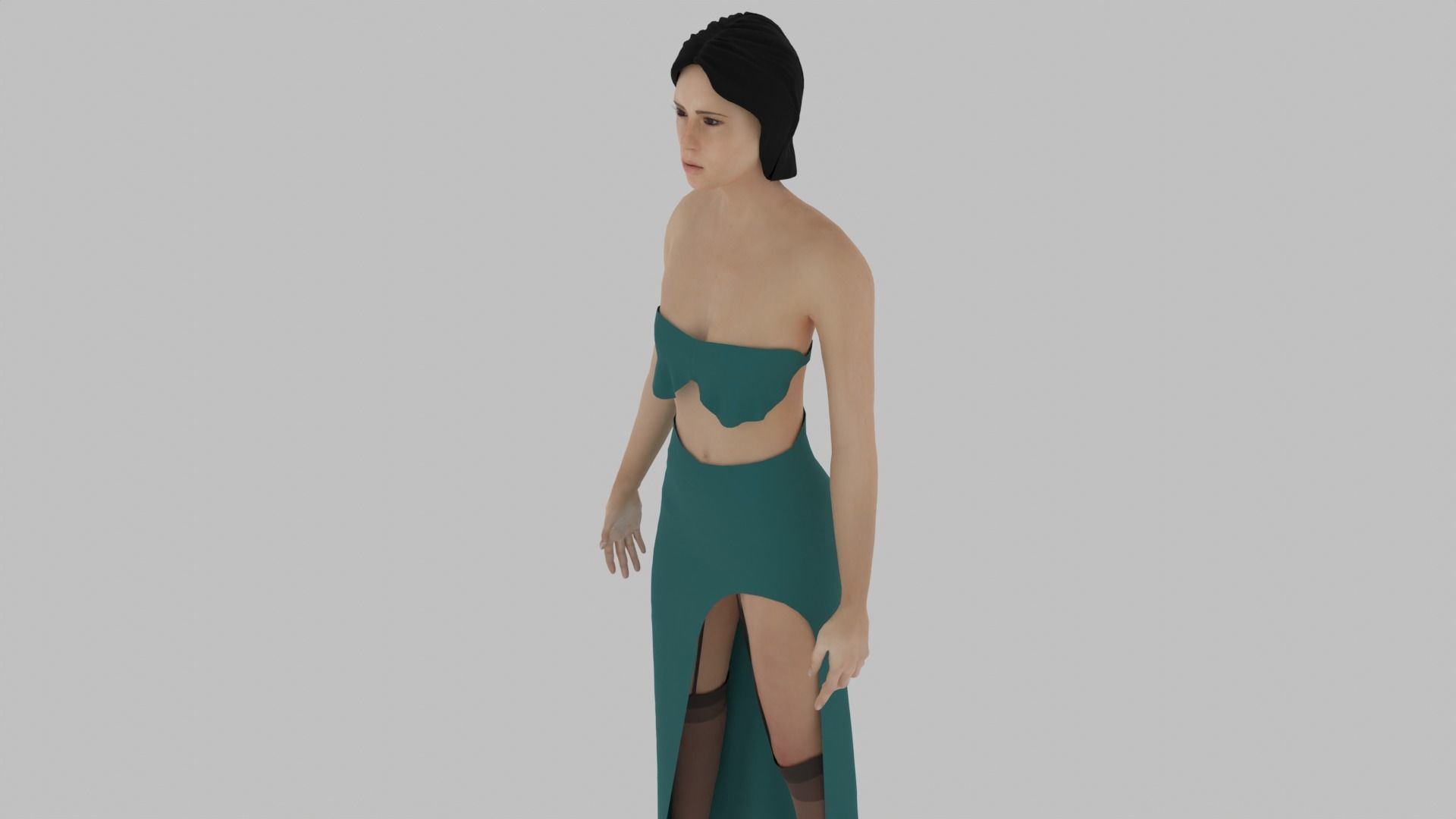 Woman in dress Low-poly 3D model_4