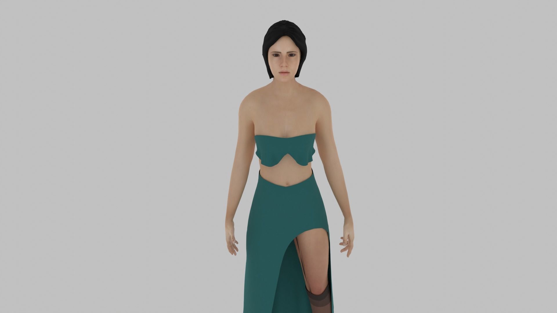 Woman in dress Low-poly 3D model_6