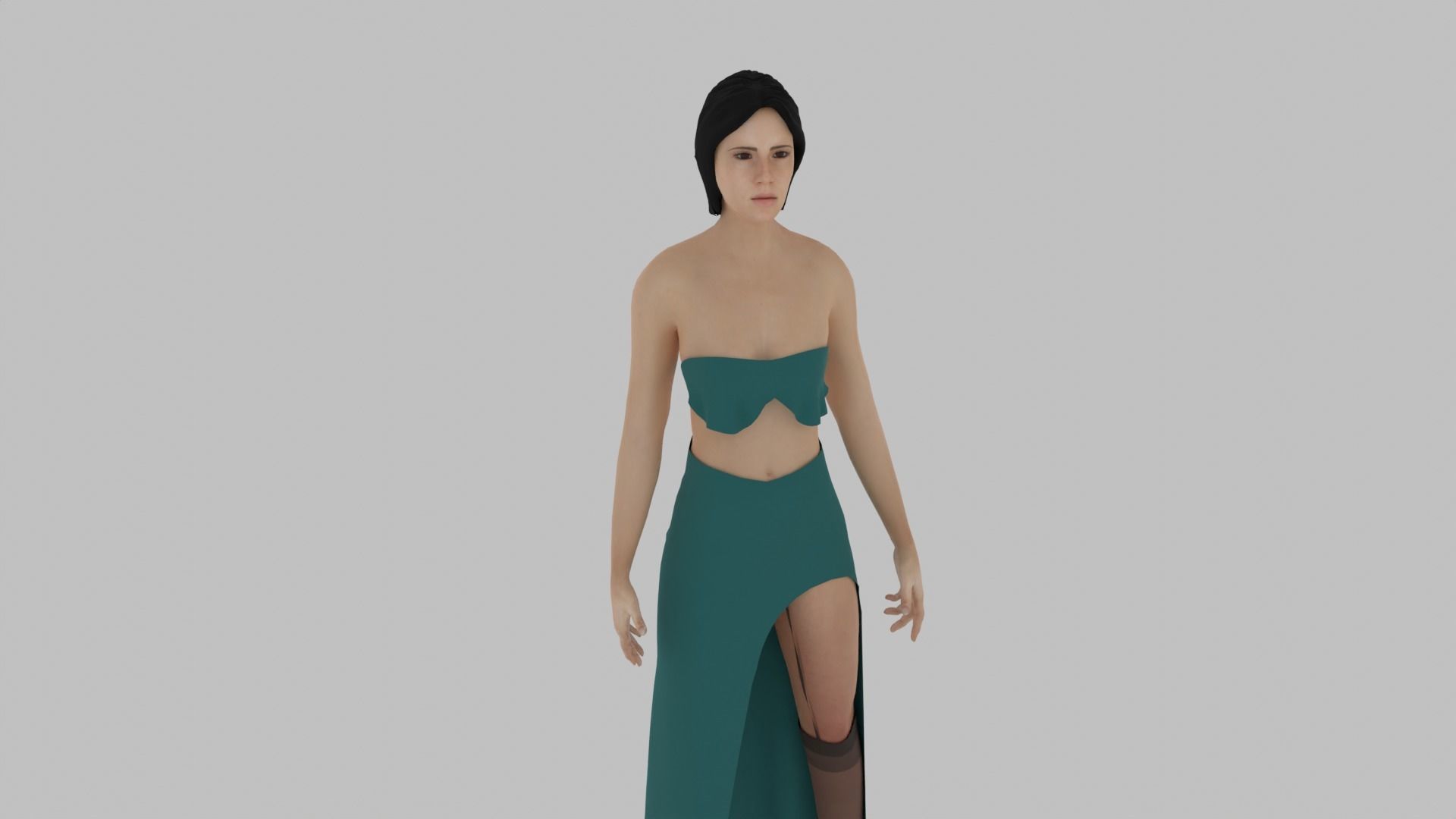Woman in dress Low-poly 3D model_5