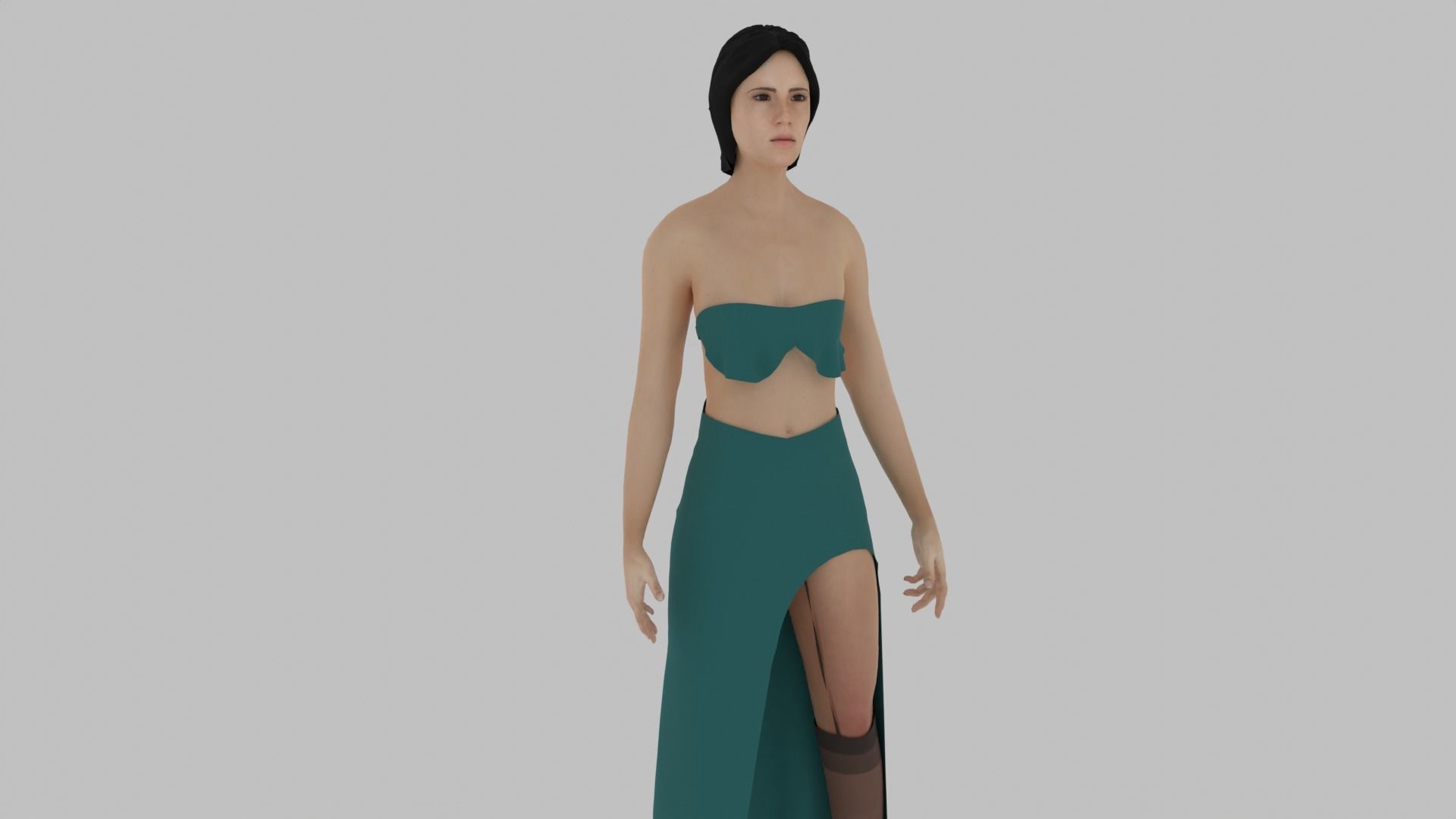 Woman in dress Low-poly 3D model_2
