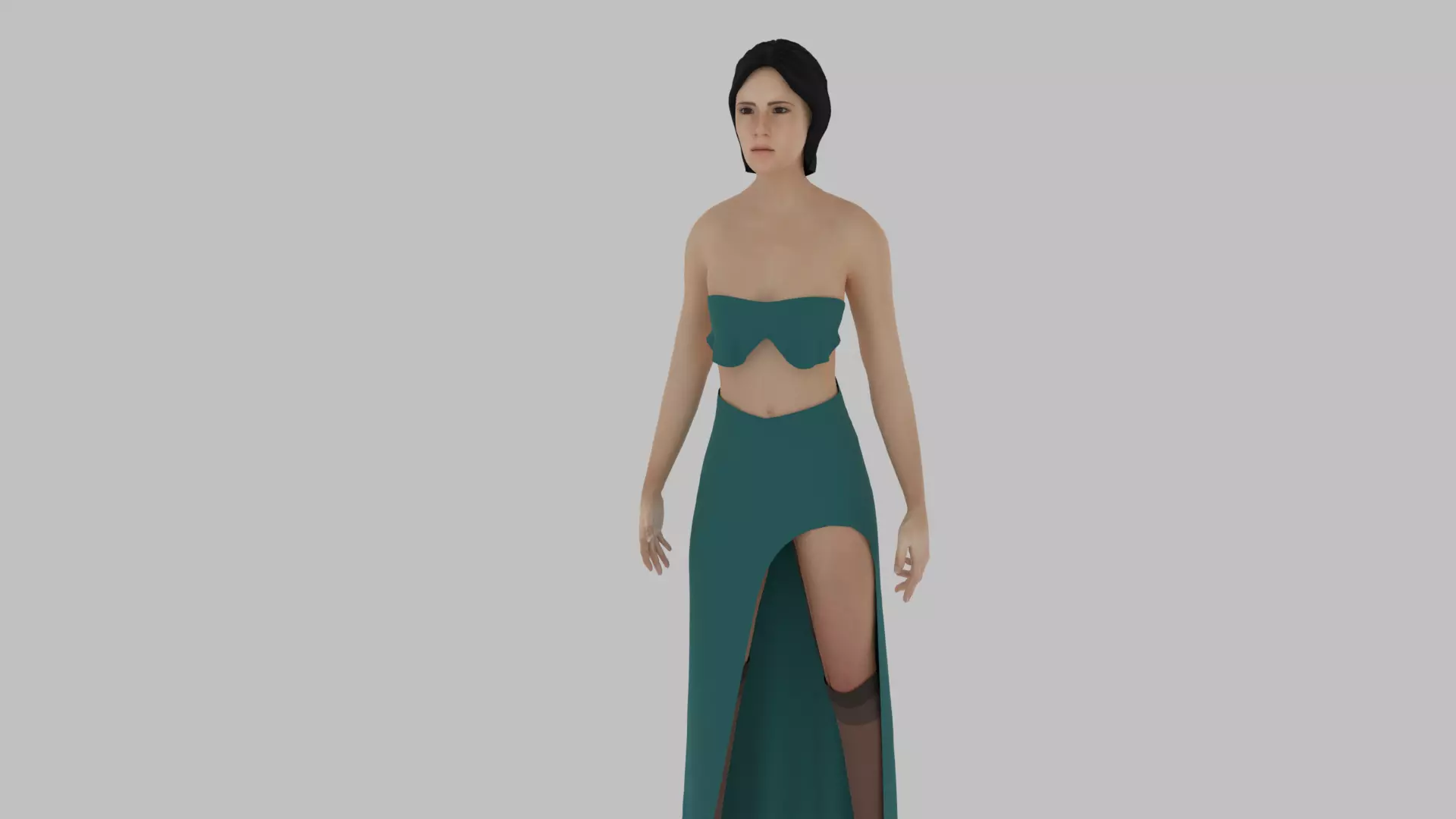 Woman in dress Low-poly 3D model_0