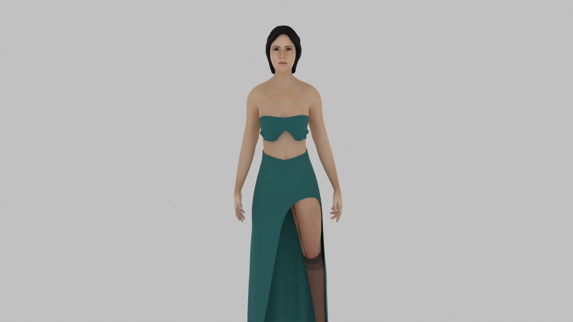 Woman in dress Low-poly 3D model_1