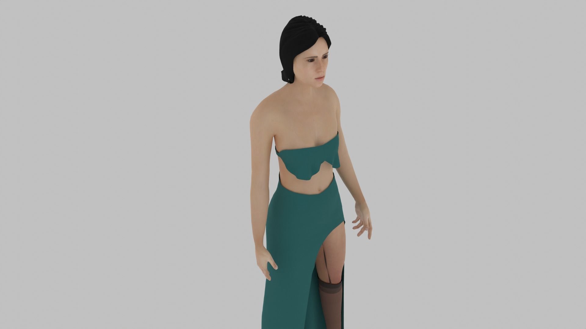 Woman in dress Low-poly 3D model_3