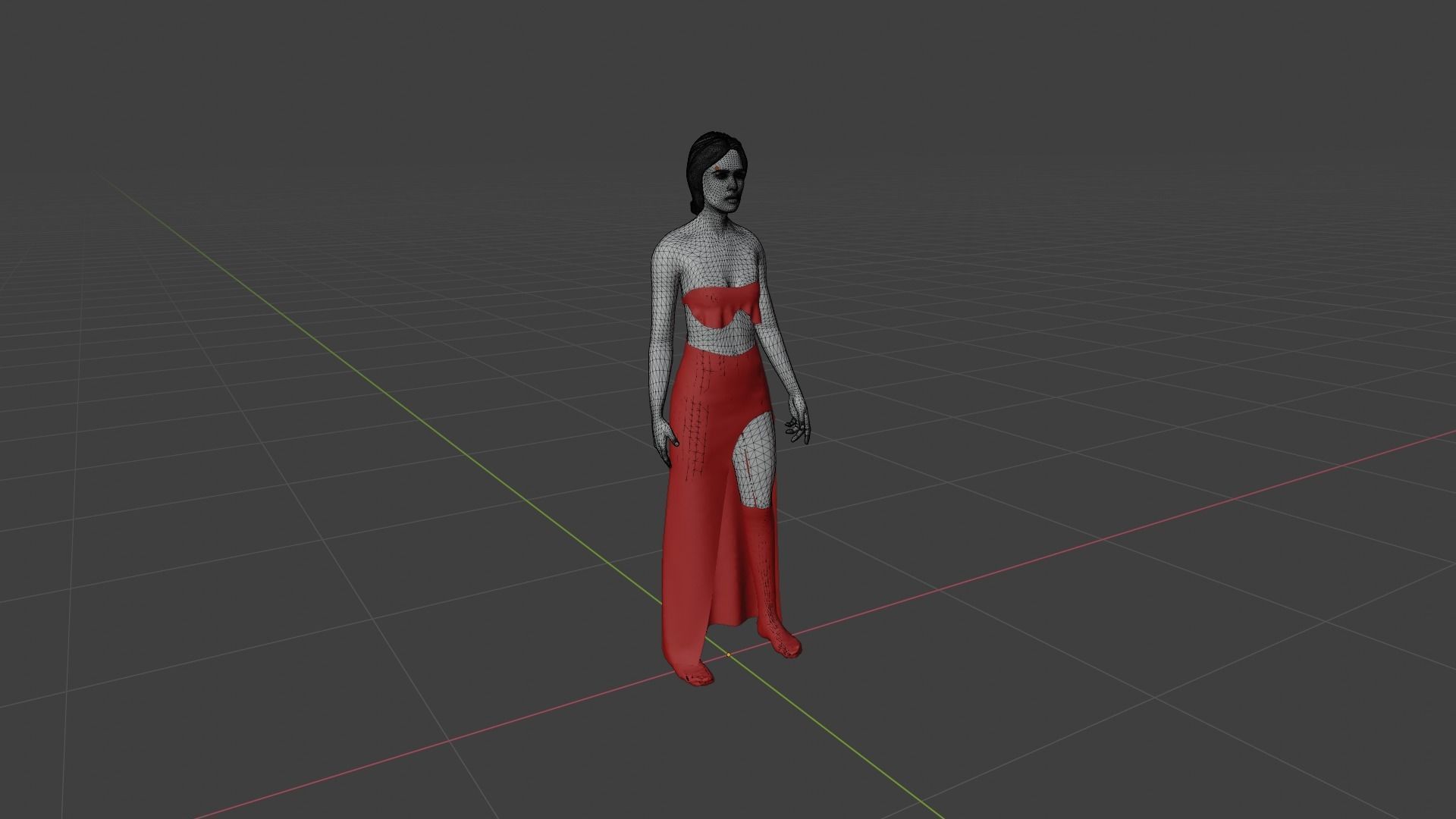 Woman in dress Low-poly 3D model_7