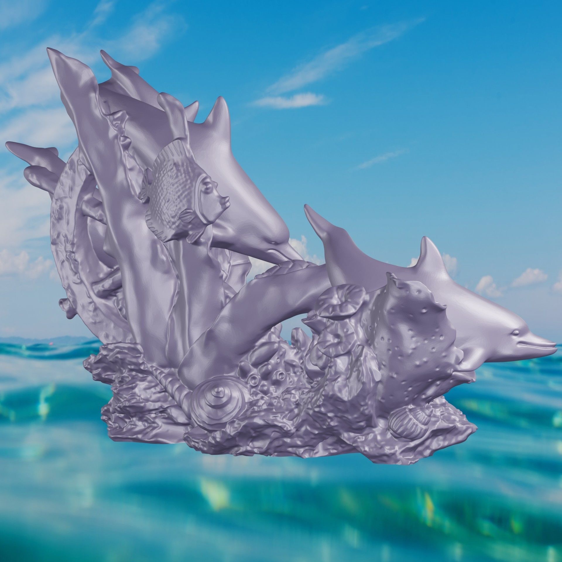 DAUPHINS TORTUE ET ROUE BATEAU MEGA 2 3D print model_2