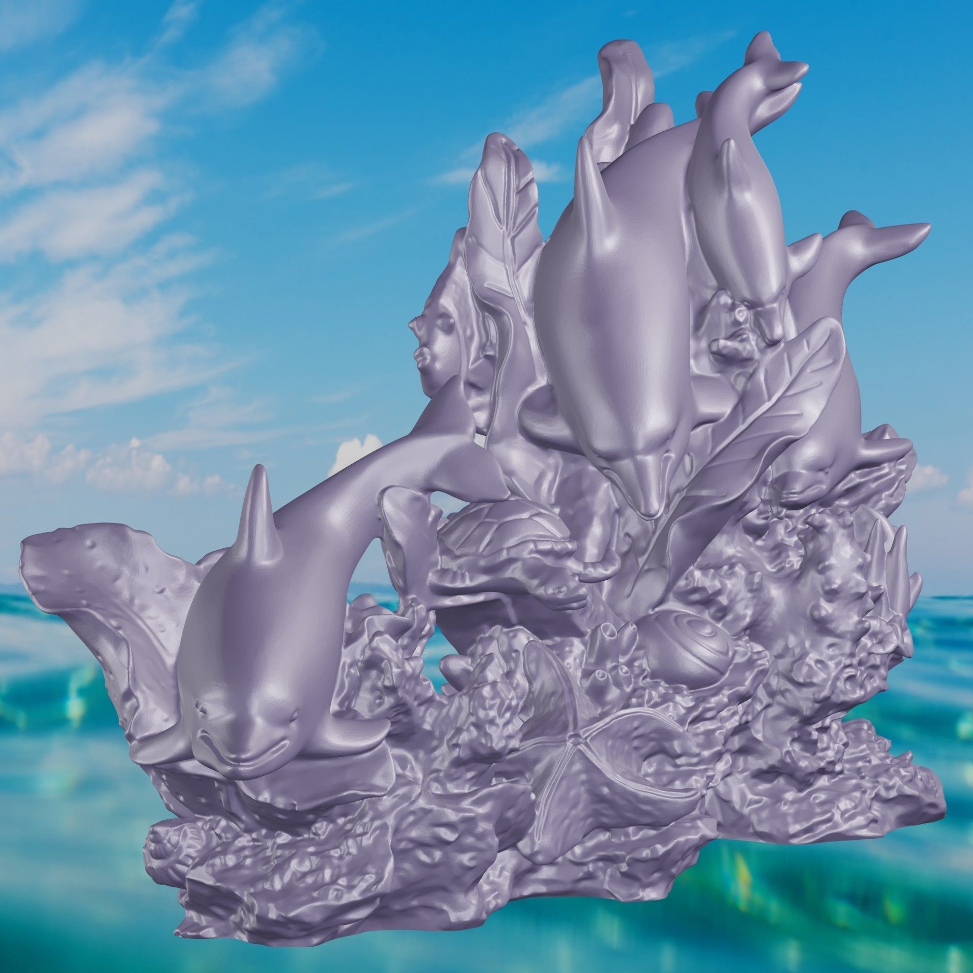 DAUPHINS TORTUE ET ROUE BATEAU MEGA 2 3D print model_3