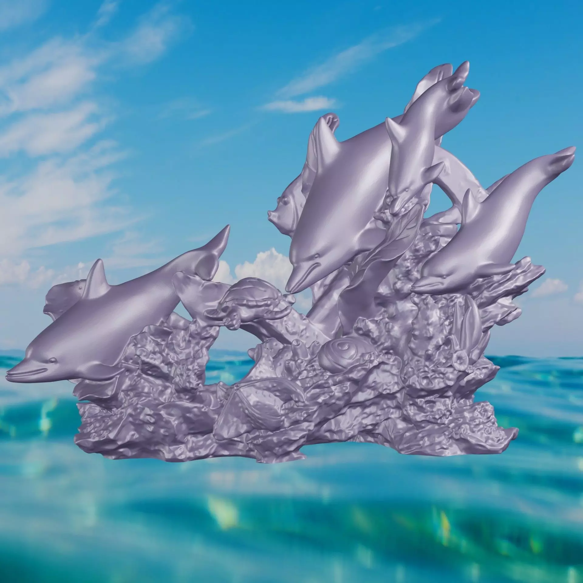 DAUPHINS TORTUE ET ROUE BATEAU MEGA 2 3D print model_0