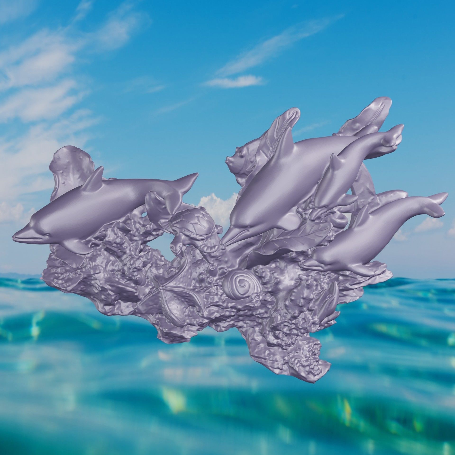 DAUPHINS TORTUE ET ROUE BATEAU MEGA 2 3D print model_4