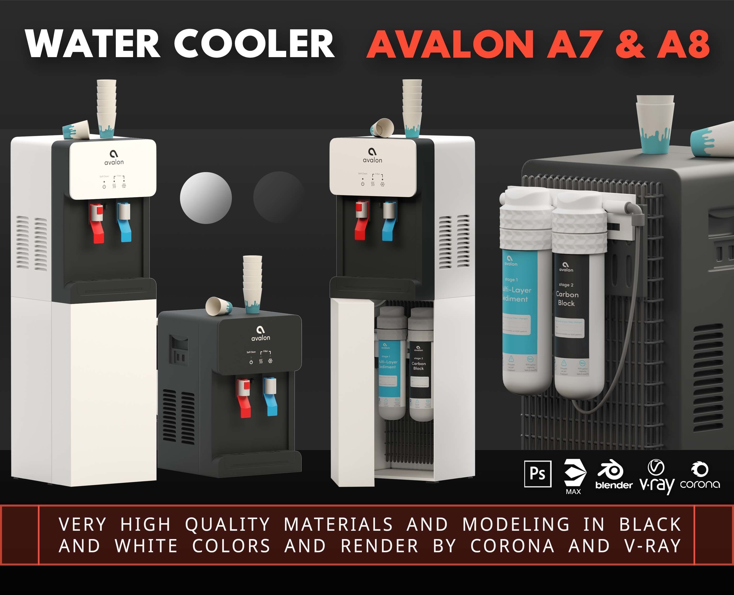 Avalon A7 and A8 Water Cooler 3D model CGTrader