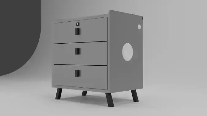 Modern wooden table with three drawers and LED lighting Low-poly 3D model