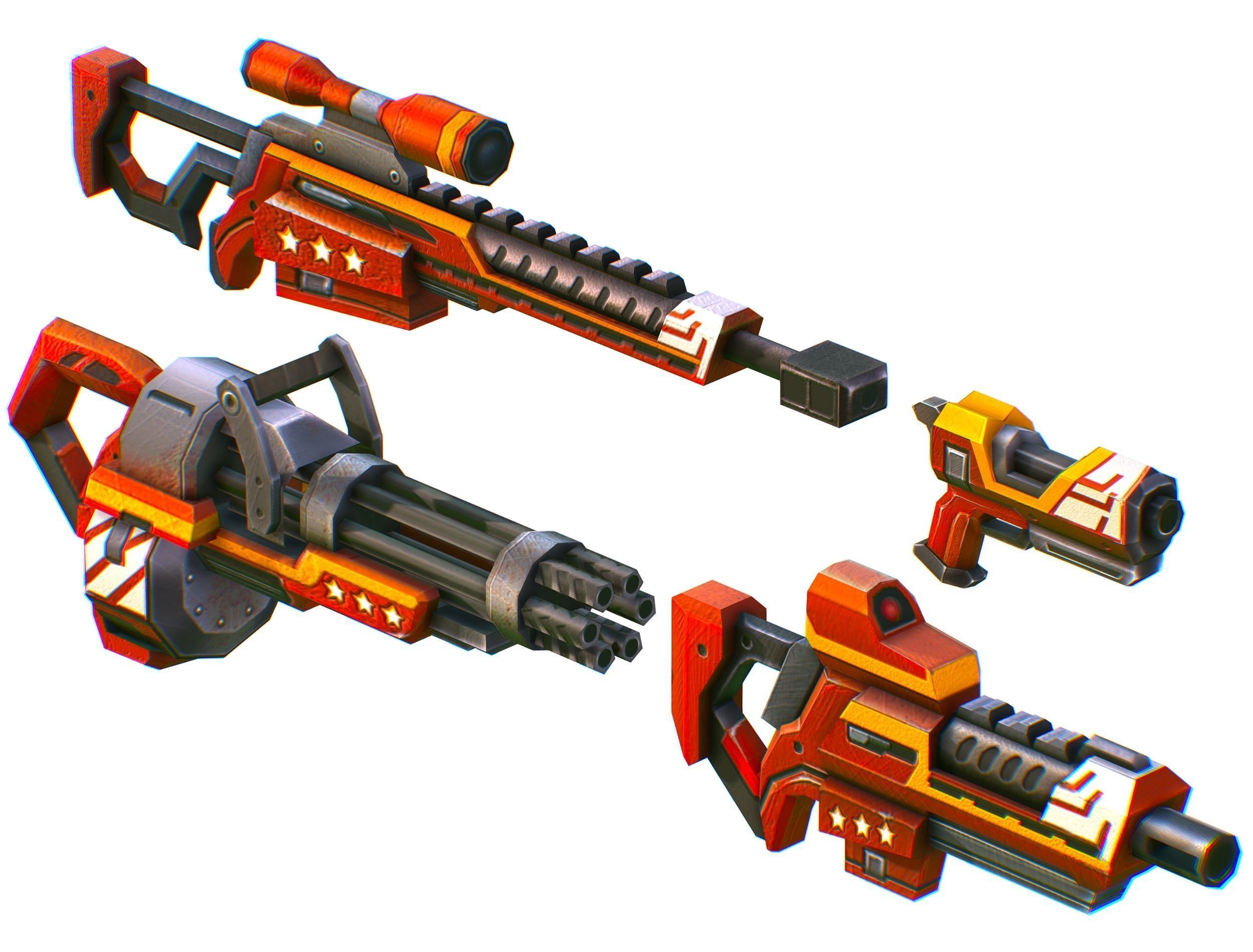 LowPoly Sci-FiCartoon Weapons Union Set Low-poly 3D model_2