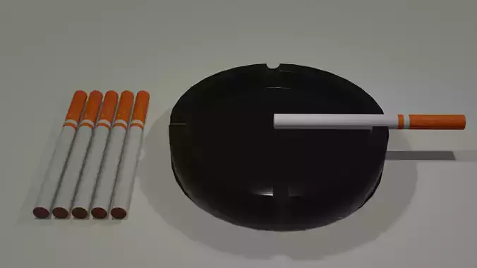 Cigarettes 3D model ashtray with two sticks in it