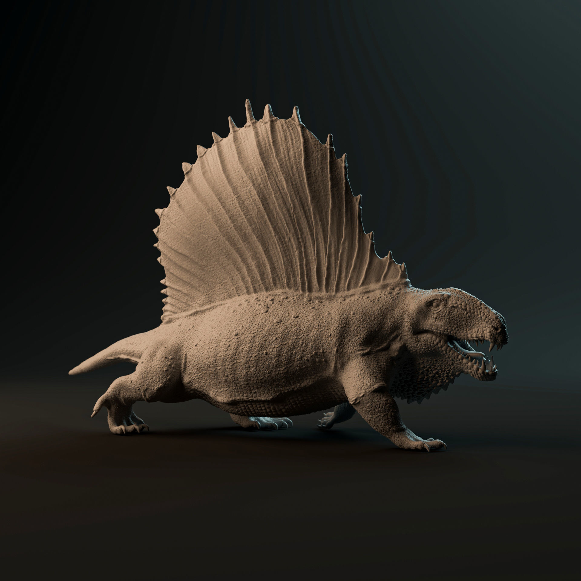 Dimetrodon walking - pre-supported prehistoric animal 3D print model_1