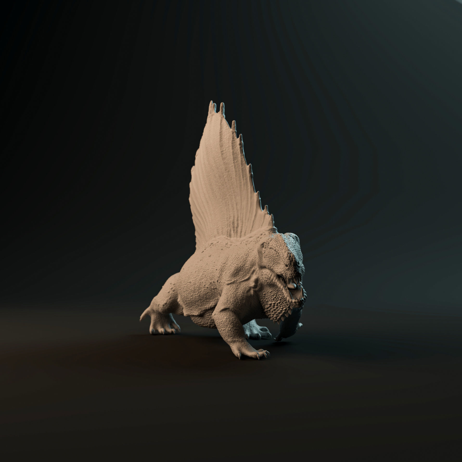 Dimetrodon walking - pre-supported prehistoric animal 3D print model_2