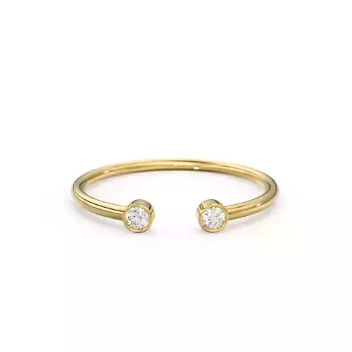 Dual Two Diamonds Bezel Solid Gold Wedding Band Engagement Ring