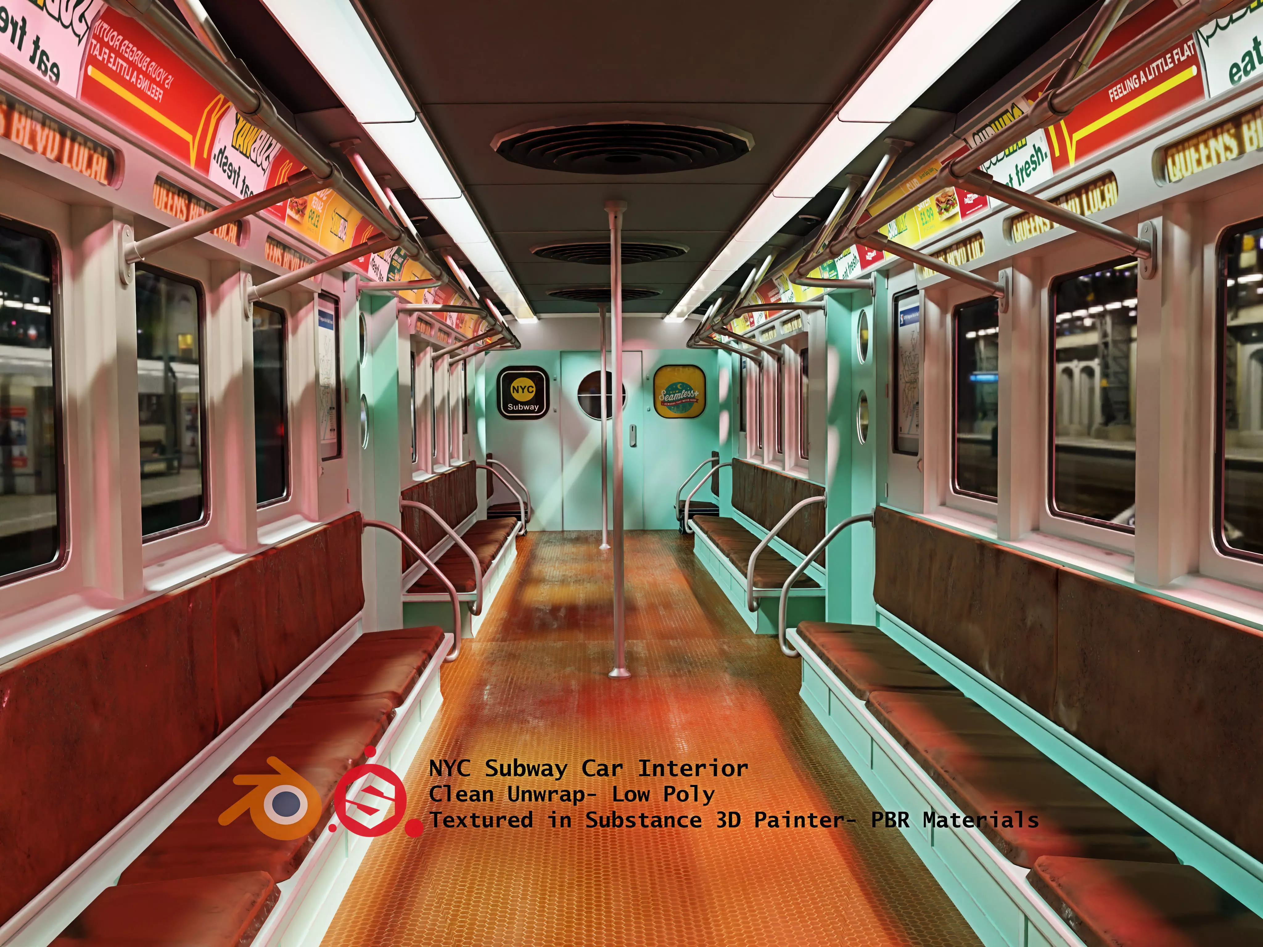 Subway Car Interior Low-poly 3D model