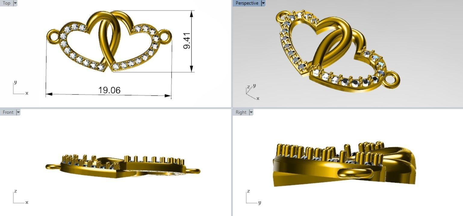 Twin heart pendant 3D print model_2