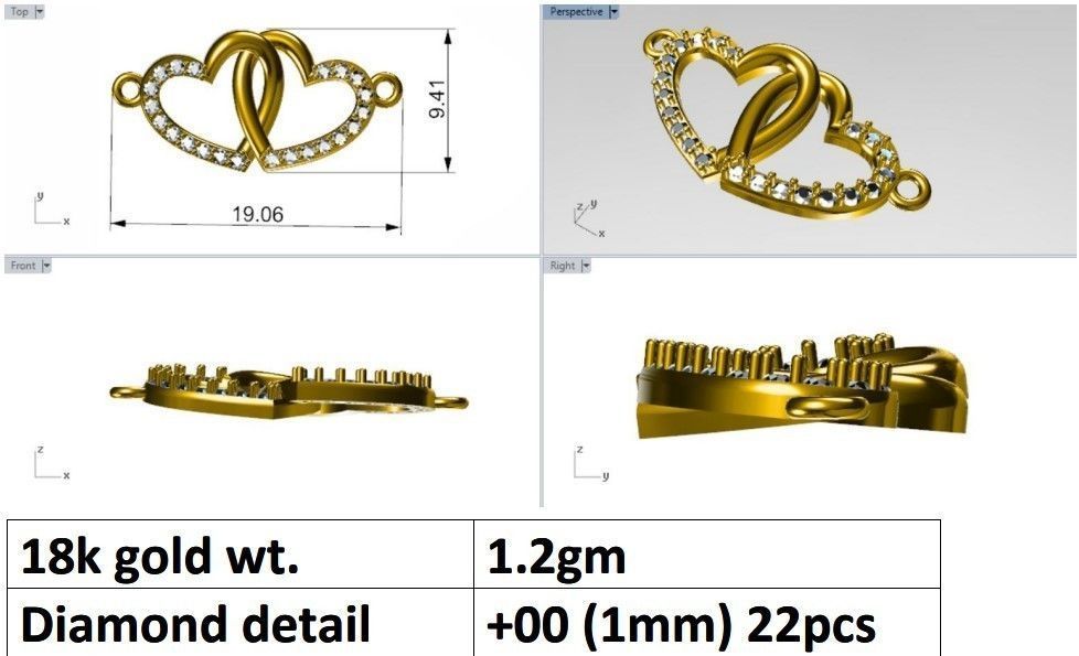 Twin heart pendant 3D print model_3
