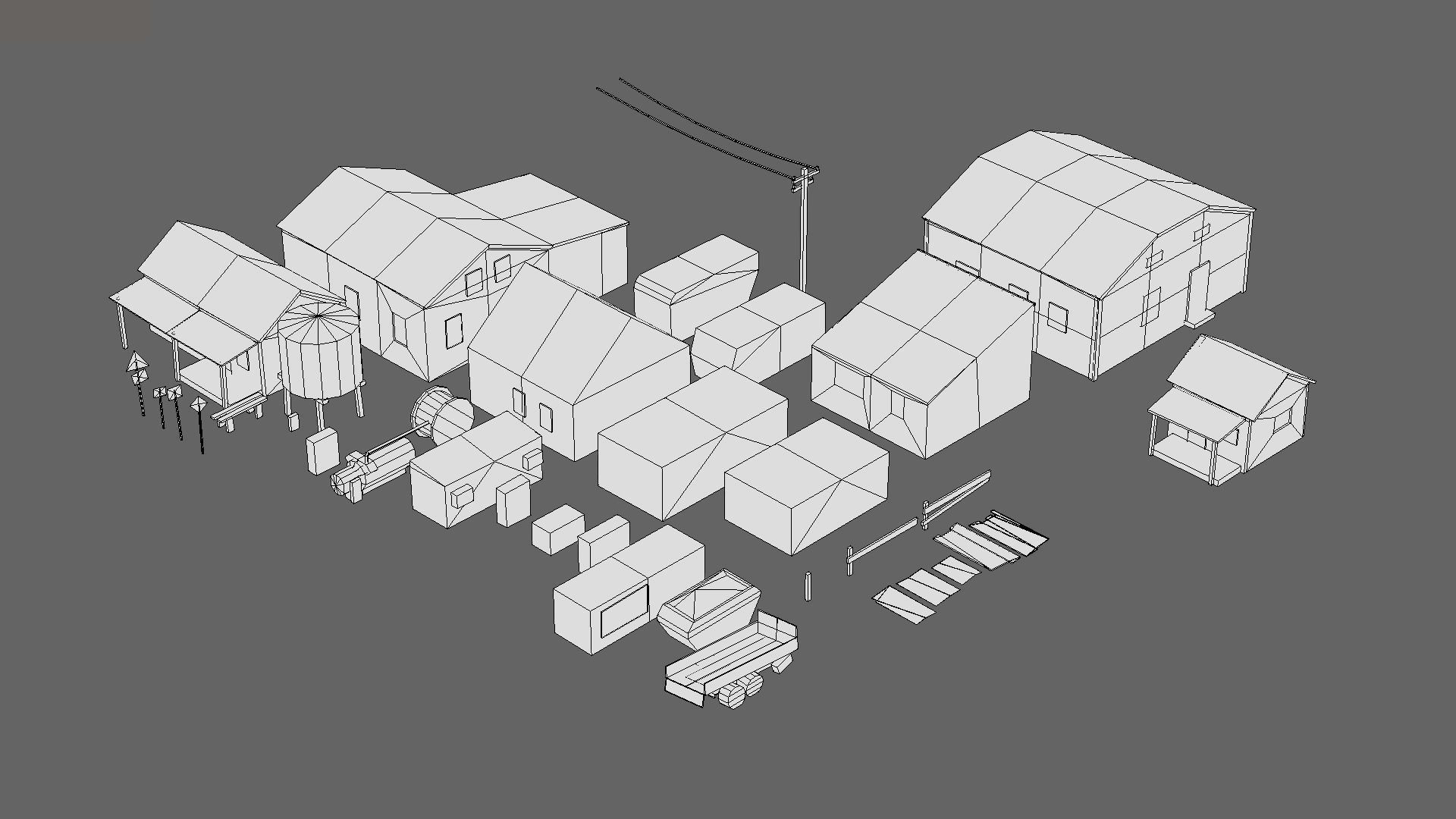 Lowpoly Buildings Collection and structures Free low-poly 3D model_2