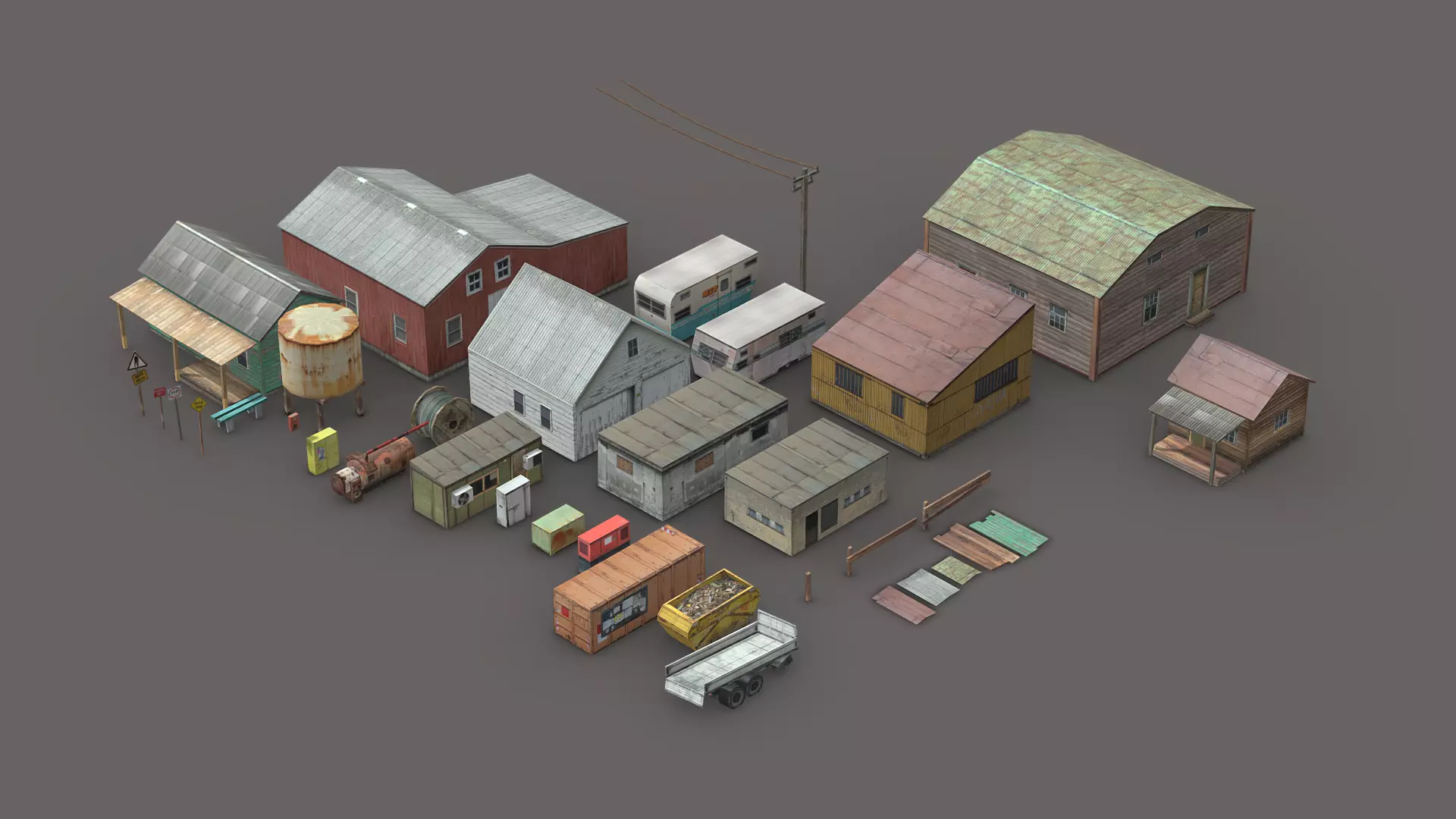 Lowpoly Buildings Collection and structures Free low-poly 3D model_0